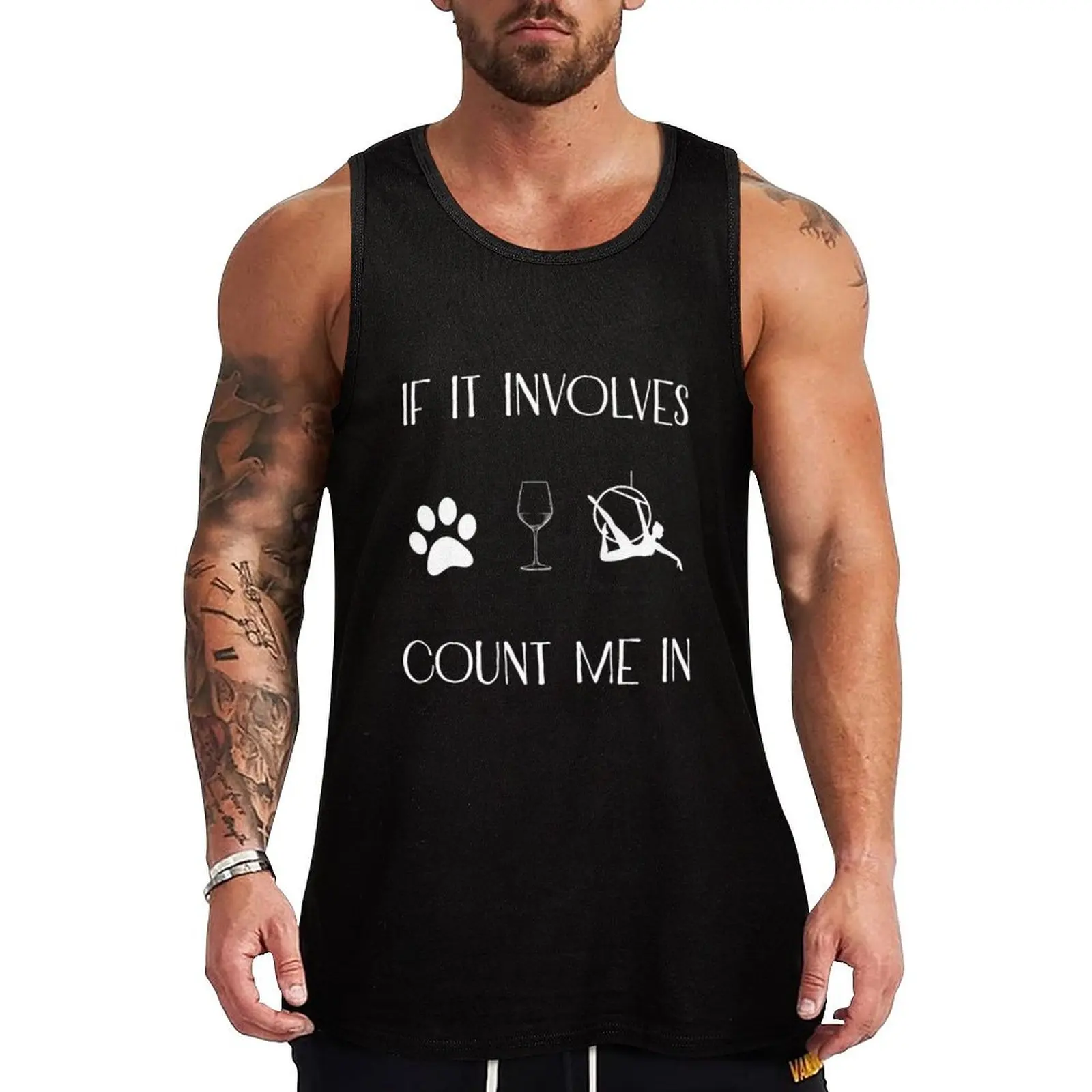 

If It Involves Dogs And Aerial Hoop Count Me In Aerialist Tank Top Japanese t-shirt t-shirts for men gym t-shirts