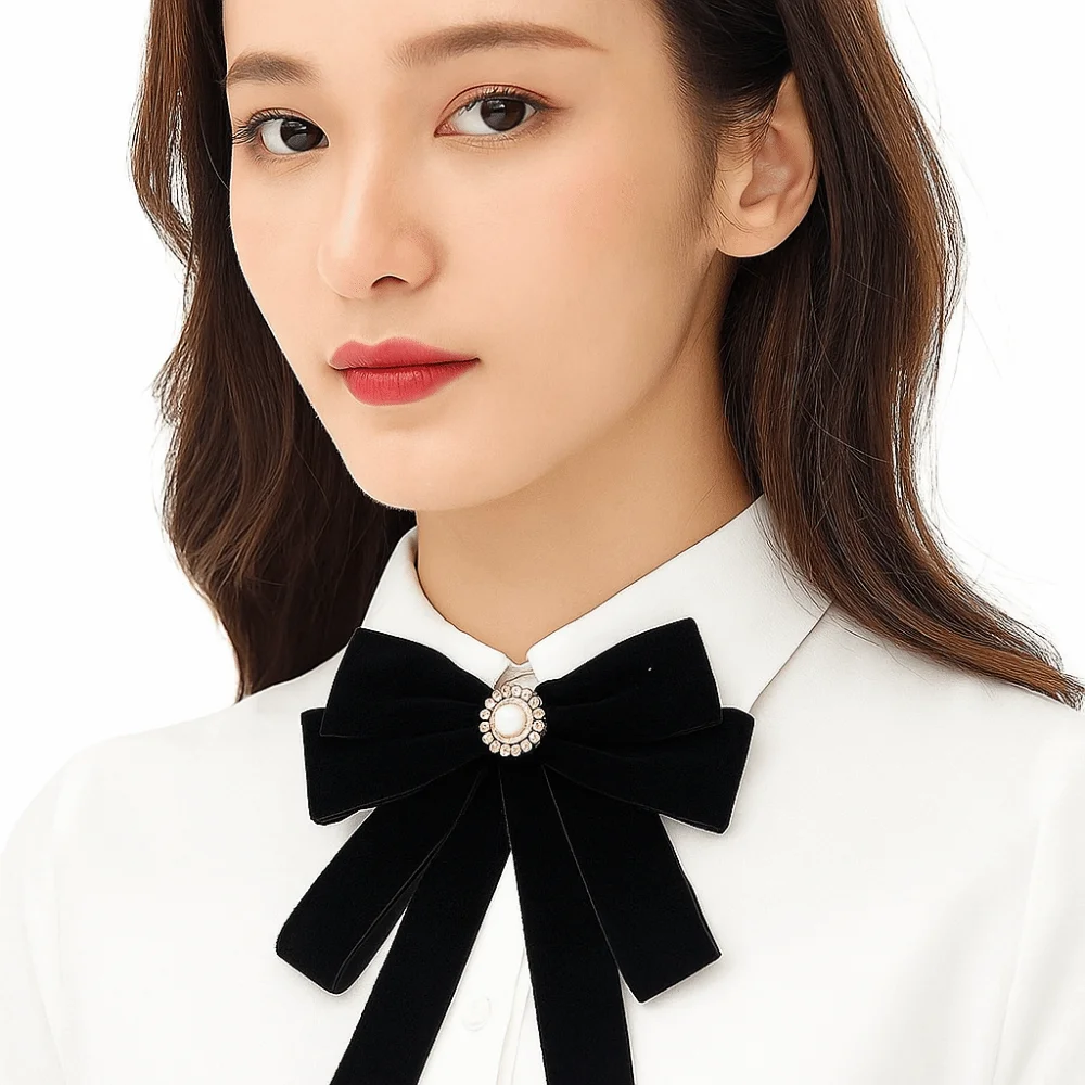 بسيطة المخملية الشريط الأسود دبوس الراين اللؤلؤ جنازة تذكارية دبوس دبوس الخرز الشريط شارة بروش فتاة