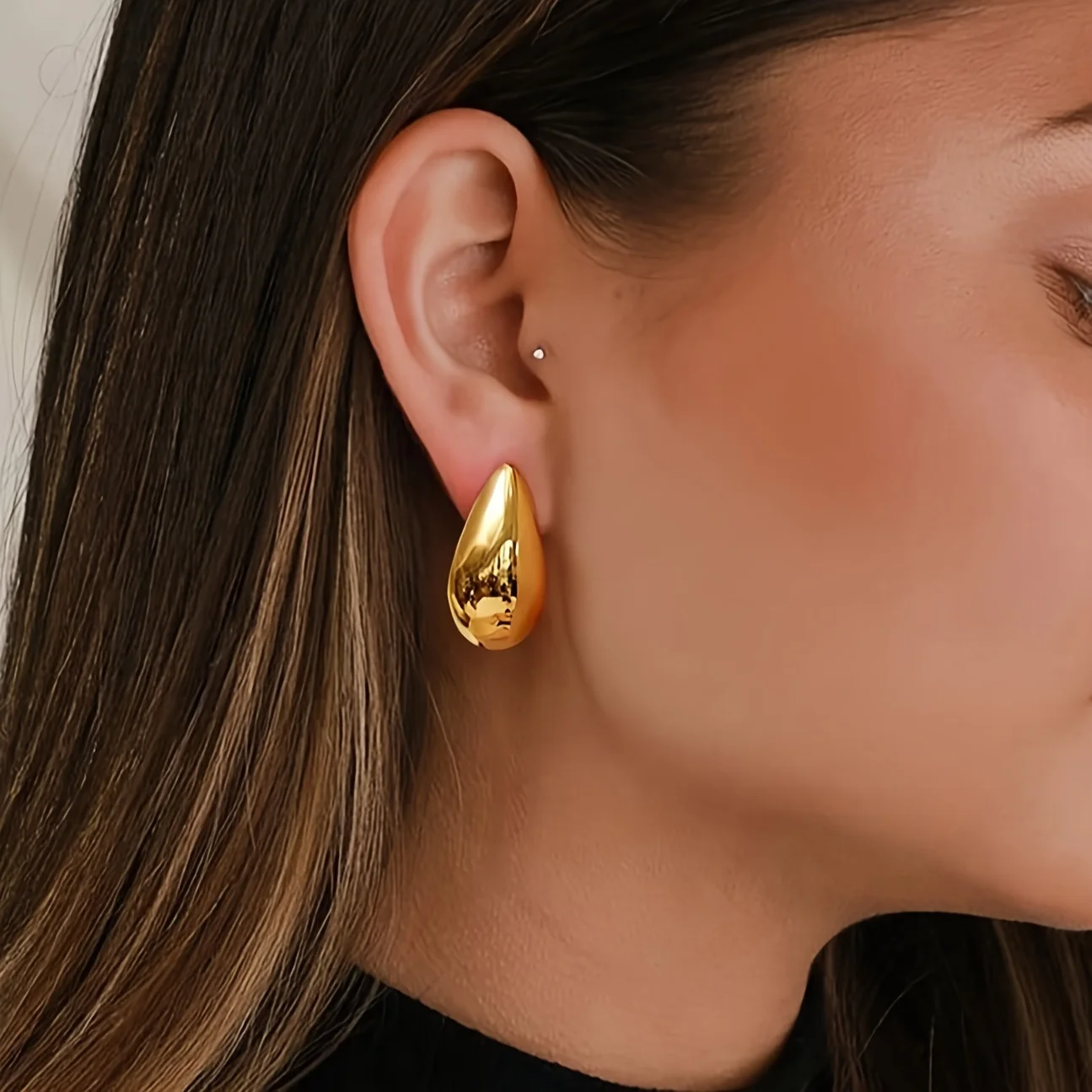 18K Gold-Plated Water Drop Stud Earrings - Sleek, Glossy Finish-Chic Luxury Accessory for Womens Everyday Wear Best-selling