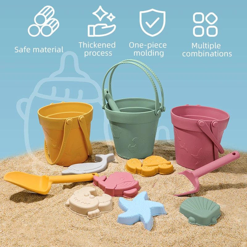 8-in-1 Food-Grade Silicone Kids Sand & Bath & Beach Toys Set | Beach Play Kit for Toddlers | Summer Outdoor Playing Tools