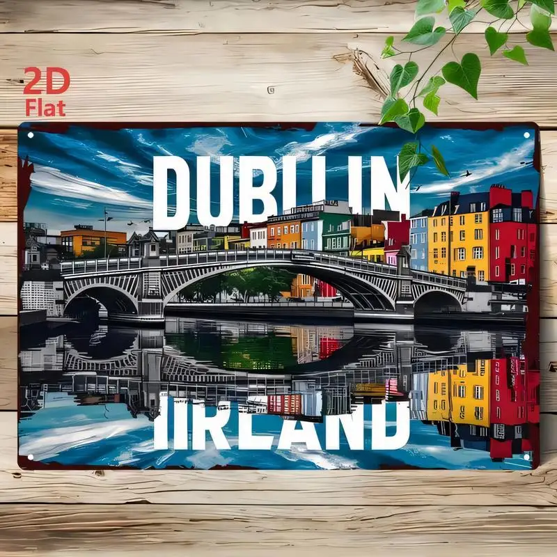 Dublin Ireland Vintage Metal Tin Sign - Colorful Bridge & Buildings Retro Wall Art, Iron Material, Perfect for Home, Bar, Cafe D