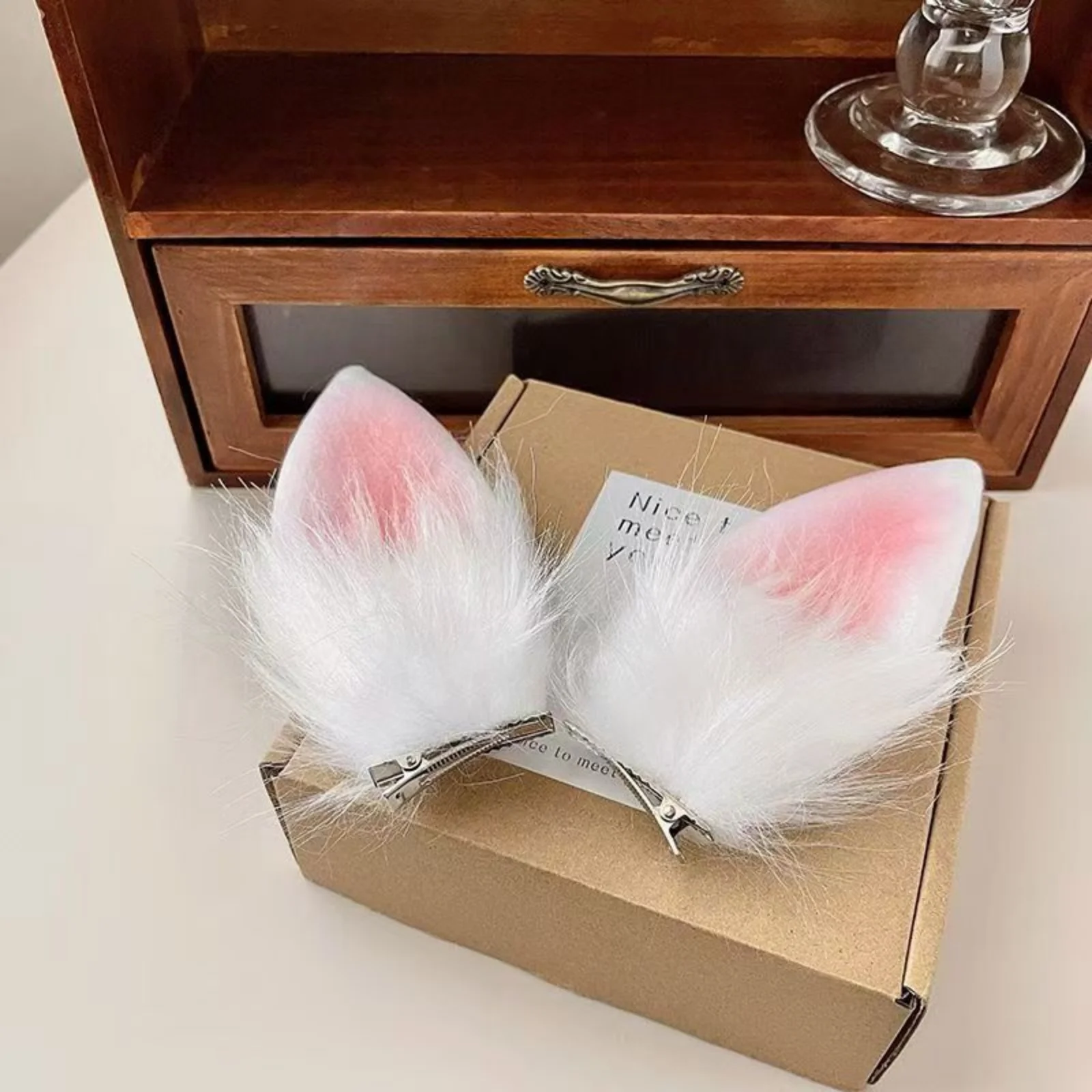 1 x handgefertigte Haarspangen für Frauen, niedliche Katzen- und Fuchs-Plüsch-Ohrspangen, lustige Festival-Haar-Accessoires – Detail 5