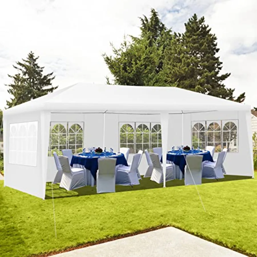 

10x20 Ft Canopy Tent Heavy Duty Party Tent with 4 Removable Sidewalls Wind Ropes Ground Stakes Outdoor White Wedding Tents for