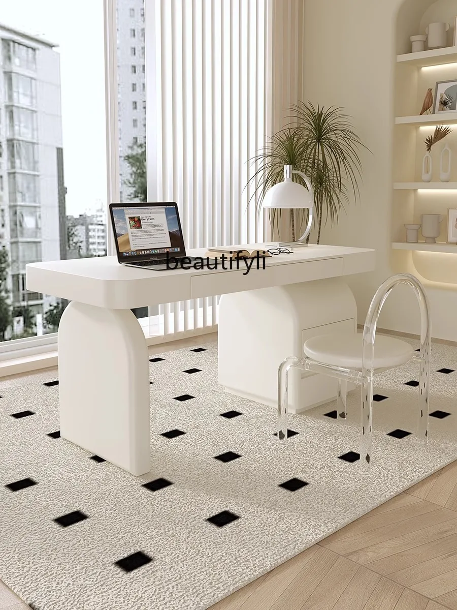 

Cream Style Solid Wood Desk Adult Home Use Student Study Desk Computer Desk Girl Bedroom Dressing Table Integrated