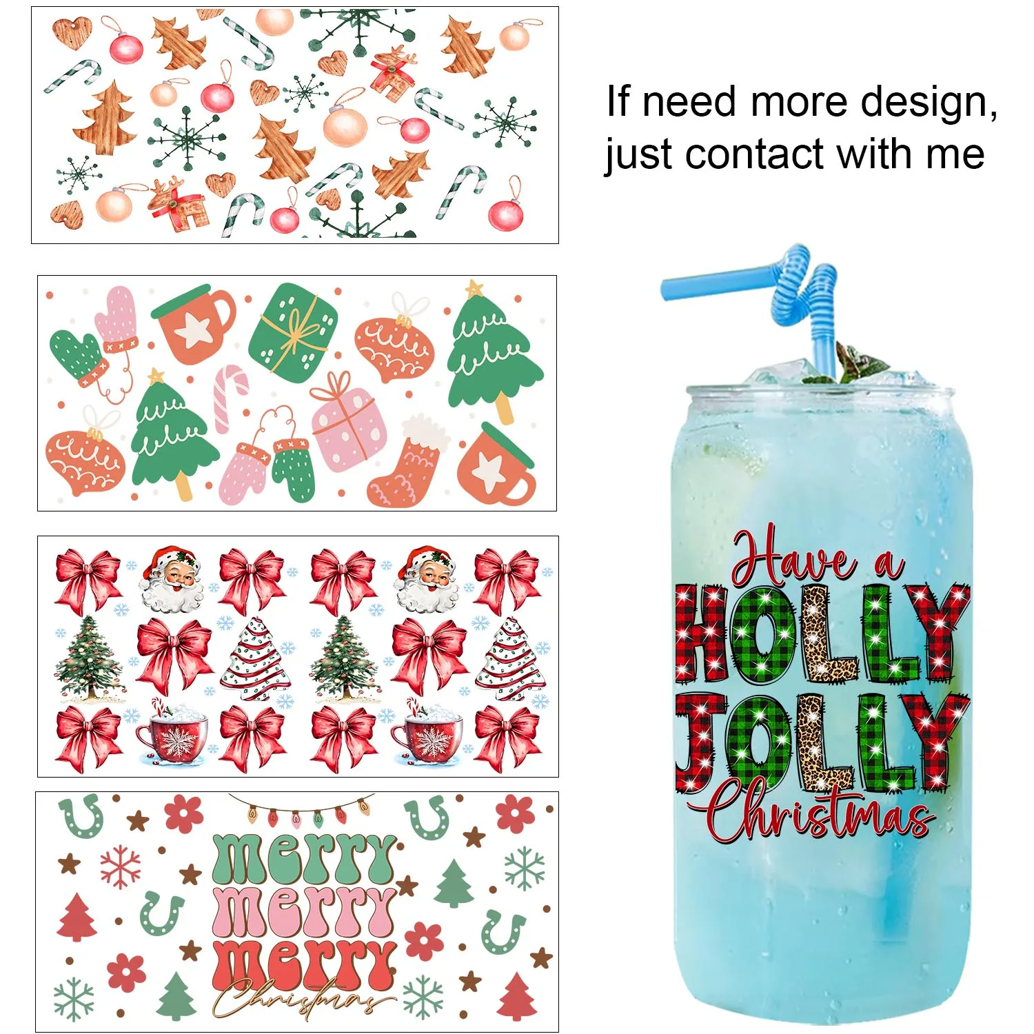 

Merry Christmas tree easy peel waterproof Party DIY Decals 3D transfers uvdtf tumbler seal stickers 16oz uv dtf cup wraps