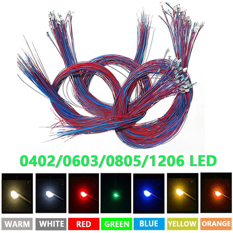 

10 шт. 0402 0603 0805 1206 SMD светодиодная лампа DIY железнодорожная модель наборы игрушечный светильник 3 В 30 см излучающий диод Wram Белый Красный Зеленый Синий Желтый