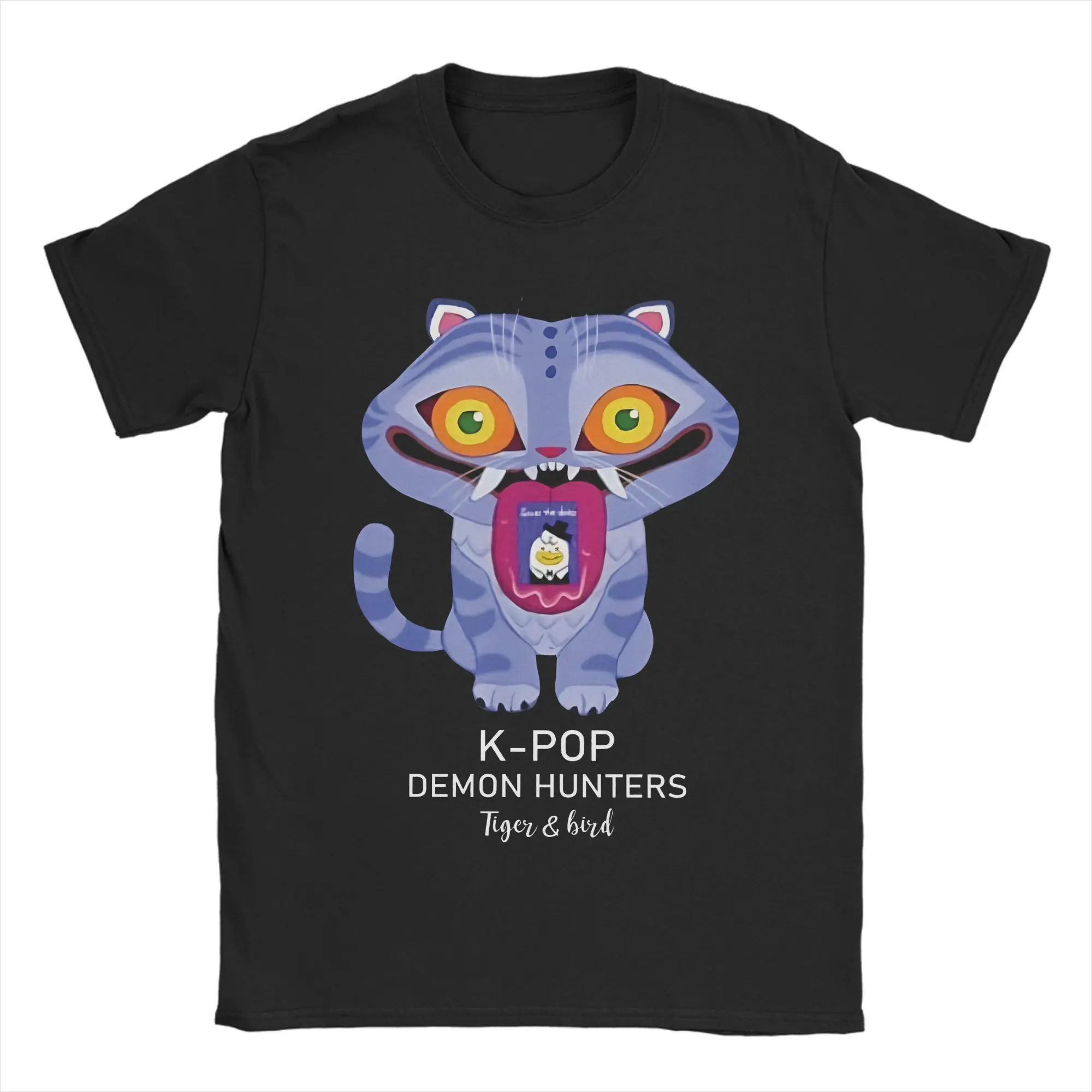 K-POP شيطان الصيادين النمر والطيور 100 تي شيرتات قطن موضة تي شيرت للرجل الصيف Y2K نمط غير رسمي قصيرة الأكمام بلايز