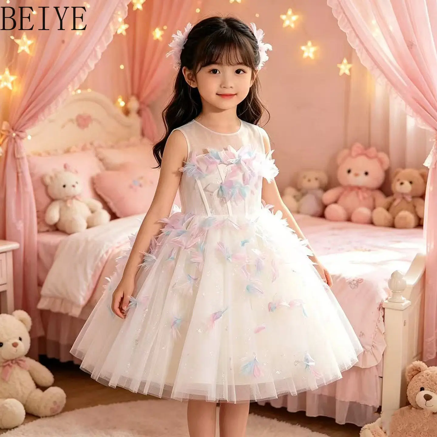 

2026 New Summer Girls' Luxury Party Dress Fairy Birthday Tutu Flower Girl Piano Recital Performance Children's Princess Dresses
