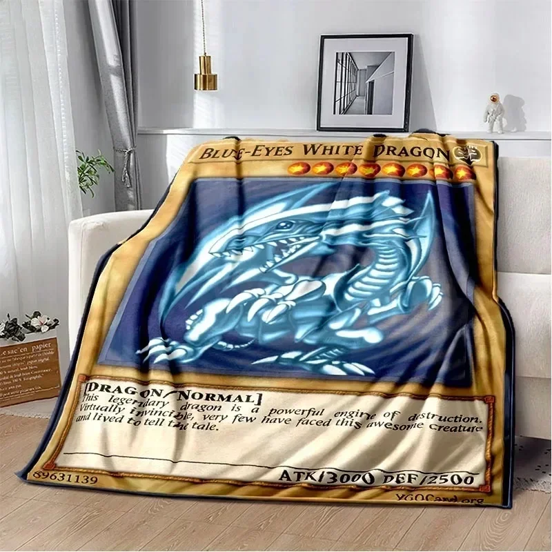 Anime Yu Gi Oh Card Throw Blanket Blue Eyes White Dragon Anime Cartoon Soft Plush Blankets Bedroom Office Bedspread Home Decor