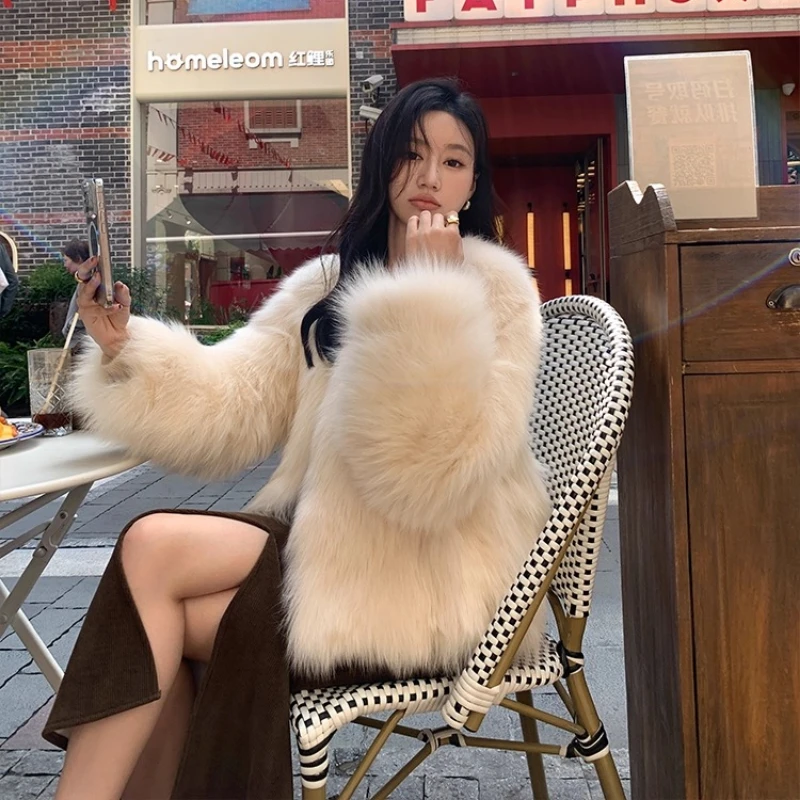 YOLANFAIRY natural 100% fur coats for woman winter warmth V-neck elegance soft long sleeve commuting real fur jacket female 2025