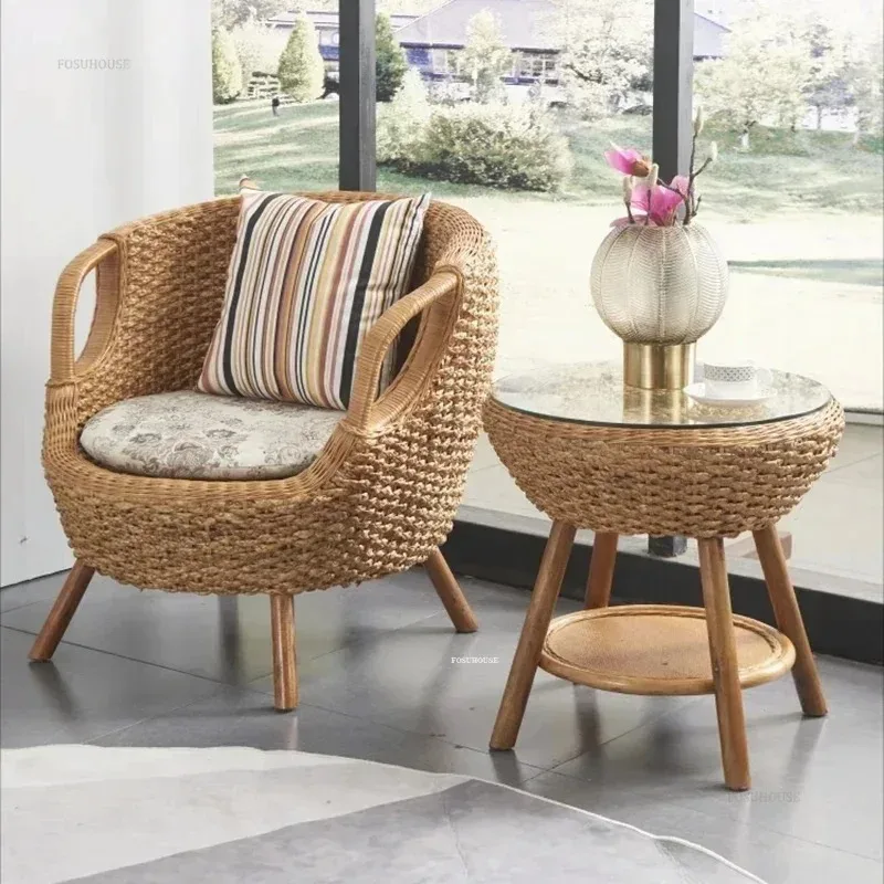 مجموعة أثاث الحدائق، كراسي مسند ظهر من الخيزران الطبيعي للشرفة، مجموعة كراسي طاولة صغيرة، أثاث خارجي للفناء المنزلي