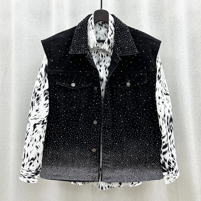 PFHQ-Chaleco vaquero informal para hombre, chaqueta sin mangas de un solo pecho con retales, tendencia de verano, 2023, 21F3661