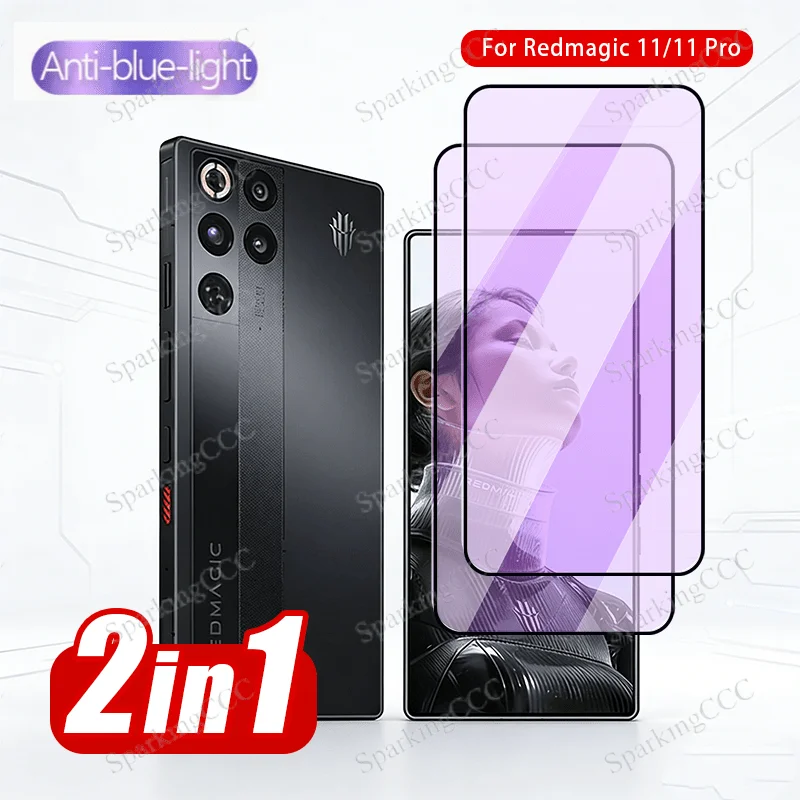 

2IN1 for ZTE Nubia Red Magic11 Pro/Pro+/Air Anti-Blue Light Waterproof Tempered Glass,Anti-Blue Light+Anti-Glare Dual Protection