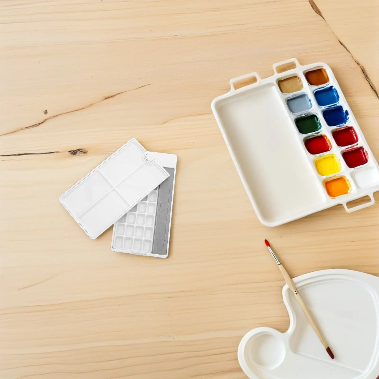 Empty Watercolor Palette 28 Well Rotate Paint Case Tray Rectangular Portable Travel Watercolor Paint Palette Moisture Retention