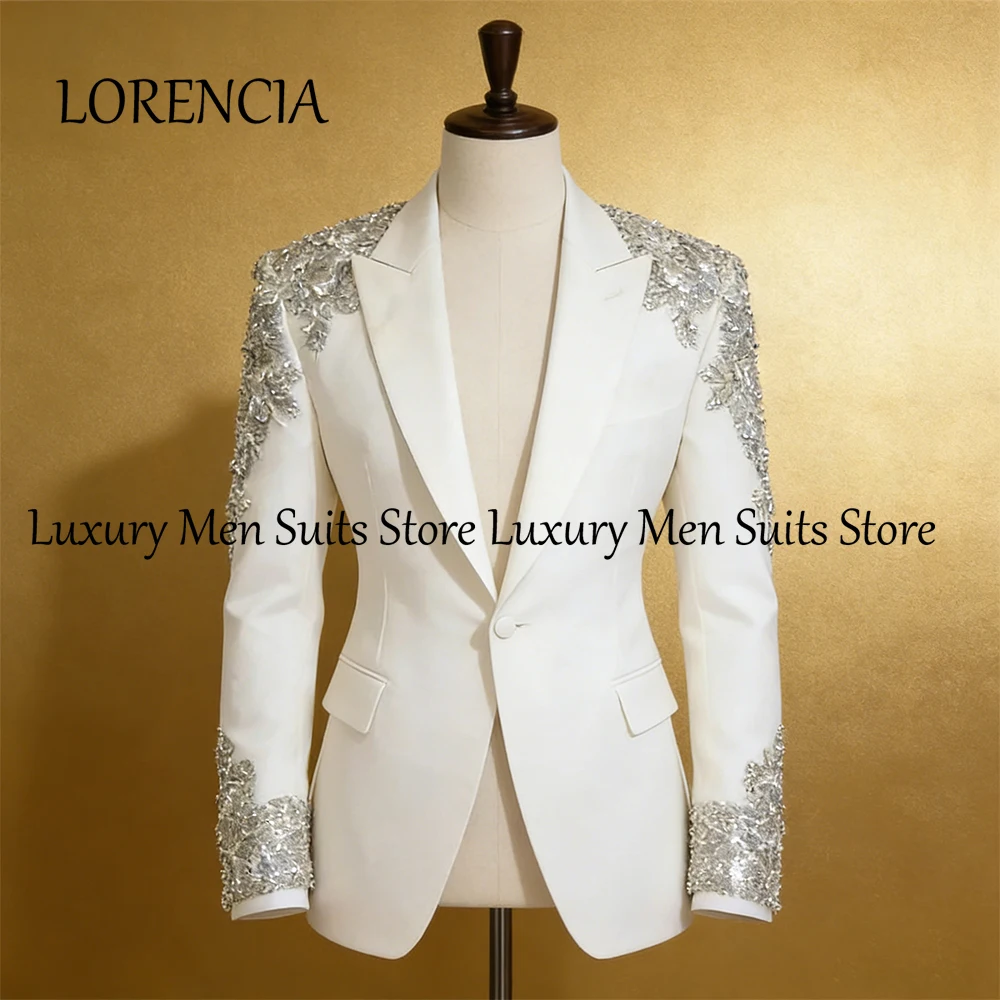 

Элегантные мужские костюмы с аппликацией, комплект из 2 предметов, сверкающие смокинги, вечерние наряды, пиджак по индивидуальному заказу, брюки traje ju изменения masculino