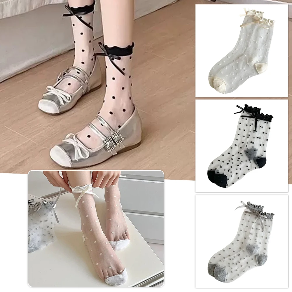 Girls Sheer Polka Dot Ankle Cute Ultrathin Transparent Mesh Socks See Through Elastic Princess Socks for Summer