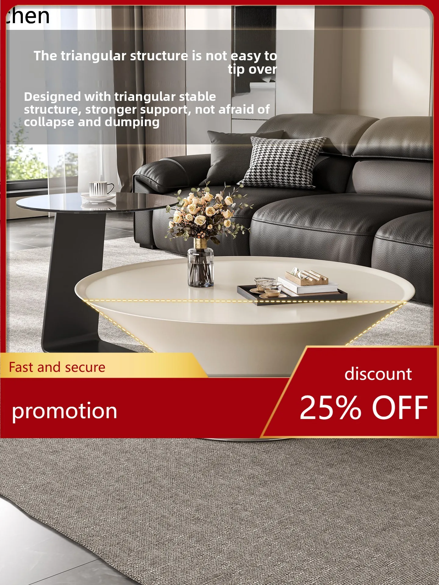 HT Living Room Home Small Apartment Floating Reflection Mirror High-End Cone-Shaped Coffee Table Set