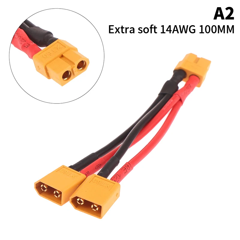 1pc XT60 Parallel Battery Connector Male/Female Cable Dual Extension Y Splitter 14AWG Silicone Wire for RC Battery Motor