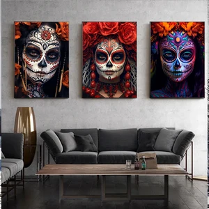 LA Catrina Sugar Skull Girls Póster Impresiones Día mexicana del lienzo gótico muerto Pintura Arte de pared para la habitación Decoración del hogar 10 mejores ventas de decoración de calavera de azúcar - №9