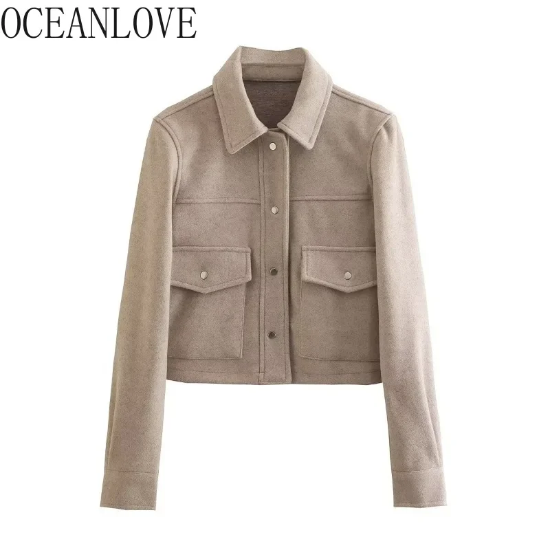 

OCEANLOVE Y2k шерстяные куртки для женщин осень зима Ins Мода 4 цвета повседневные Chaquetas Mujer простой ретро Jaqueta Feminina