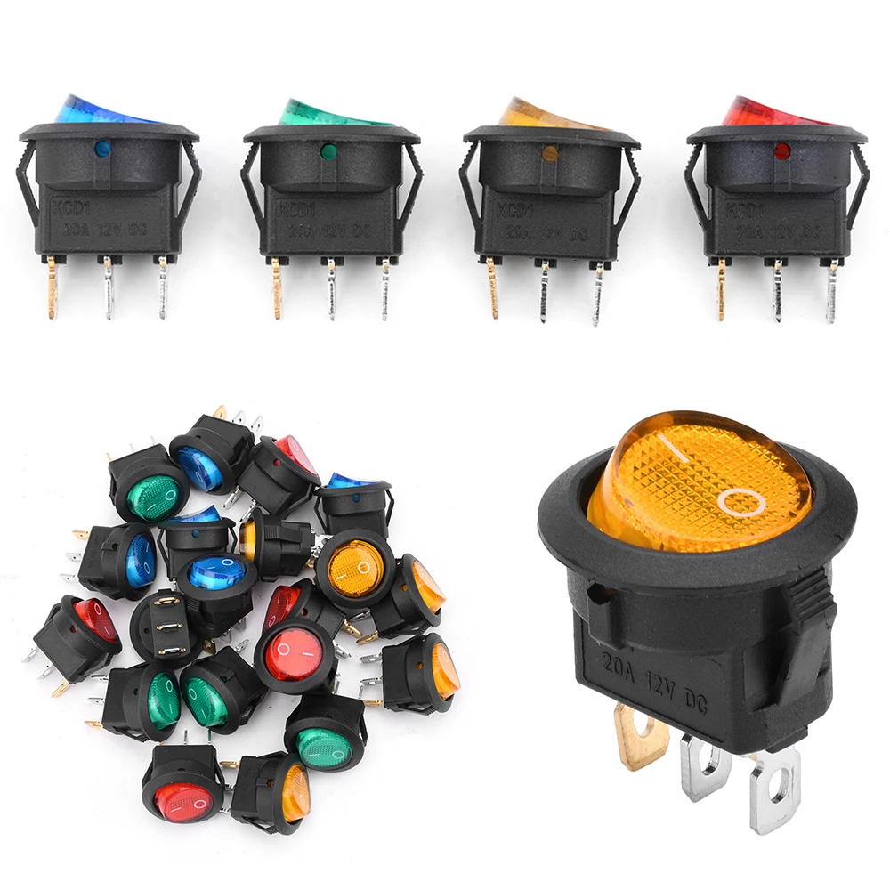 20PCS 12V KCD1 Pushbutton Switch Round Cat Eye Switch Boat Switch Power Switch with LED For Househeld DIY Replacement