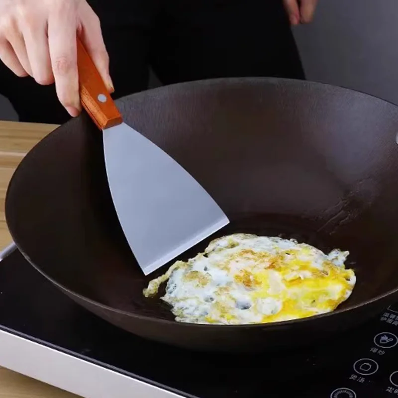 قواطع البيتزا ملعقة مائلة ستيك برغر فطيرة البيتزا مكشطة مجرفة أواني المطبخ الشواء مقبض خشبي الفولاذ المقاوم للصدأ #2