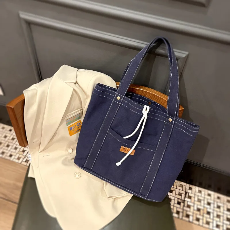 

Women's Canvas Tote Bag - Vintage Large Capacity Bohemian Shoulder Purse, Minimalist Solid Color Handheld Bag