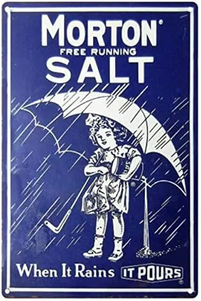 Yelenacca Morton Salt When It Rains Girl Kitchen Bluewall Decor Cafe Bar Home Wall Art Decoration Poster Funny Vintage Metal Sig