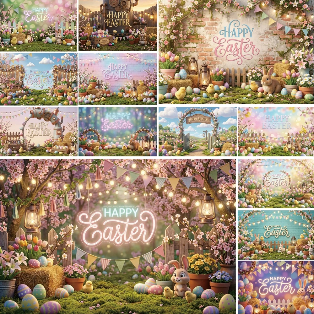 

MOON.QG Happy Easter Backdrop Eggs Forest Bunny Photo Background Children Photo Studio Decor Photozone Birthday Photography