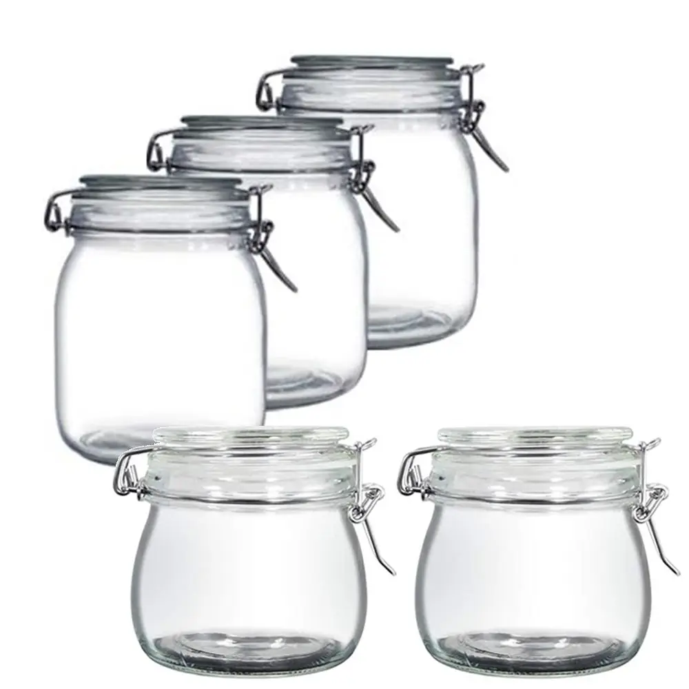 Clear Glass Jars With Airtight Lids Leak Proof Rubber Gasket Storage Containers With Hinged Lids Kitchen Storage Canisters