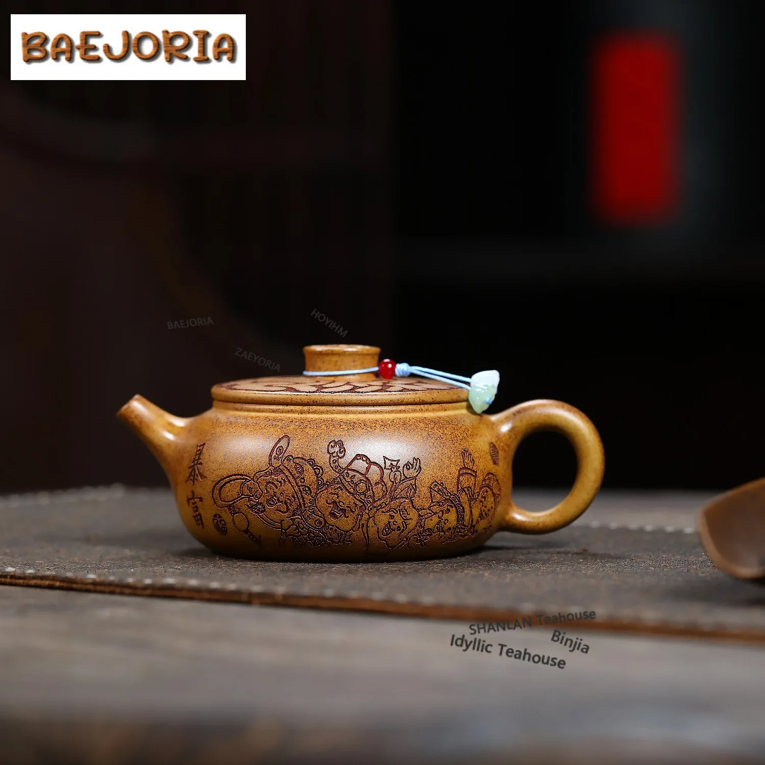 

300ml Yixing Purple Clay Teapots Handmade Money God Of Wealth Pot Raw Ore The Keel Gold Sand Wood-fired Mud Kettle Zisha Tea Set