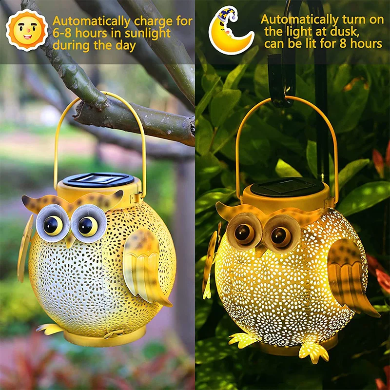Creative And Personalized Owl Decorative Wall Lamp, Metal Iron Solar Garden Lamp, Themed Restaurant Lamp, Night Light
