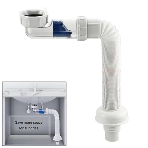 Mangueira de Drenagem Flexível ABS para Pia, Sifão de Resíduos G1-1/2 Polegada, Tubo de Drenagem Retrátil para Casa de 28-88cm