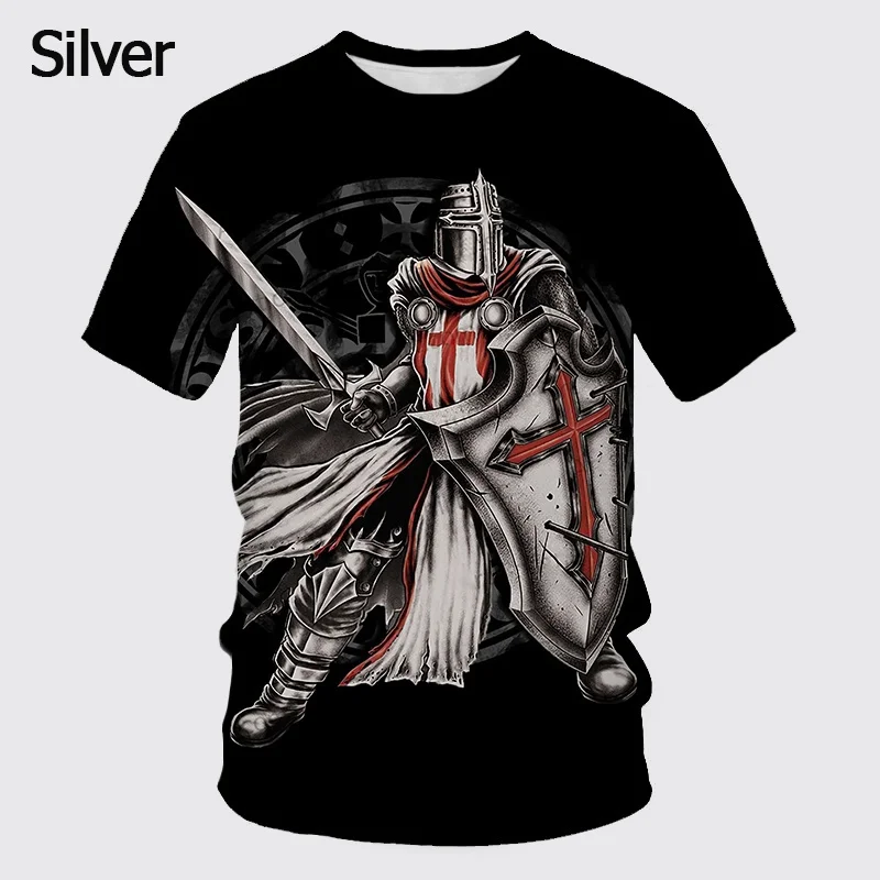 Knights Templar Graphic T Shirt For Men 3D God Wills It Print Tee Shirts Cruciata Teutonic Order T-shirt Cool Cross Short Sleeve