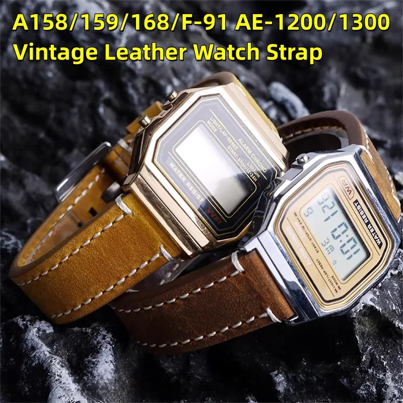 

Быстросъемный винтажный кожаный ремешок для часов Casio A158 A159 A168 F-91W F-108 AE-1200 AE-1300, ретро-ремешок из матовой кожи, 18 мм