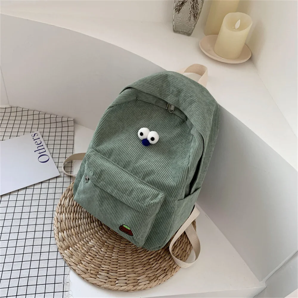 Mochila de pana a rayas para estudiantes, morral escolar de Color sólido, sencillo e informal, ideal para ir de compras o de viaje