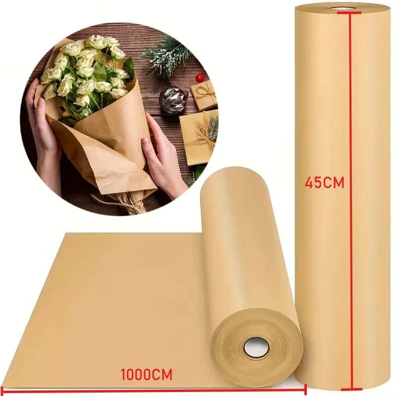 45CM*1000CM Brown Kraft Wrapping Paper Roll for Flower Bouquet Gift Packaging DIY Craft and Party Decoration