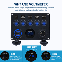 Boat Switch Panel Car Switch Panel Waterproof Digital Voltmeter Dual USB Port 12V Outlet Combination Marine LED Rocker 5 Gang