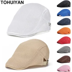 TOHUIYAN-Gorra Newsboy de malla transpirable para hombre y mujer, Boina, gorra de Cabbie, ropa de calle de verano y otoño, sombrero de Golf, Gorras Planas