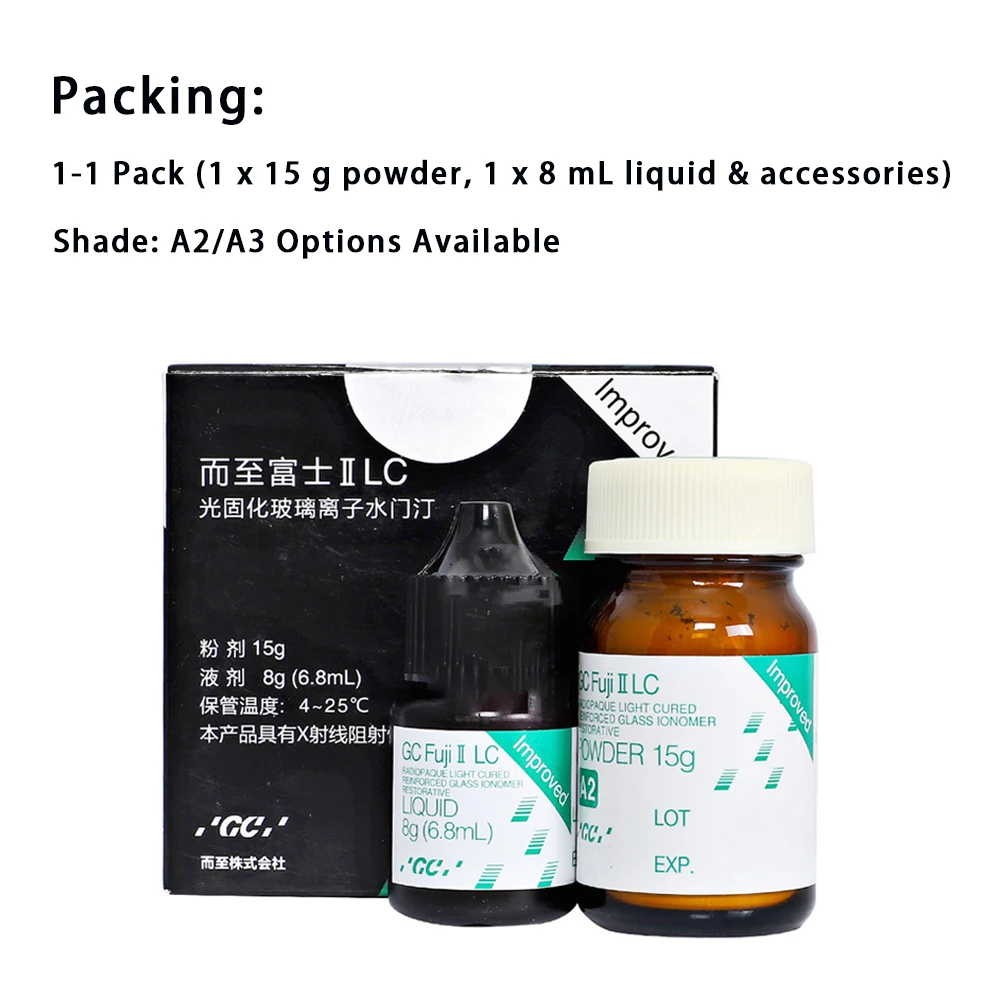 Gc Fuji 2 Lc Luting Dental Light Cure Glassionomer Cement Resin Reinforcement Restoration Filling Material II Gic Dentistry