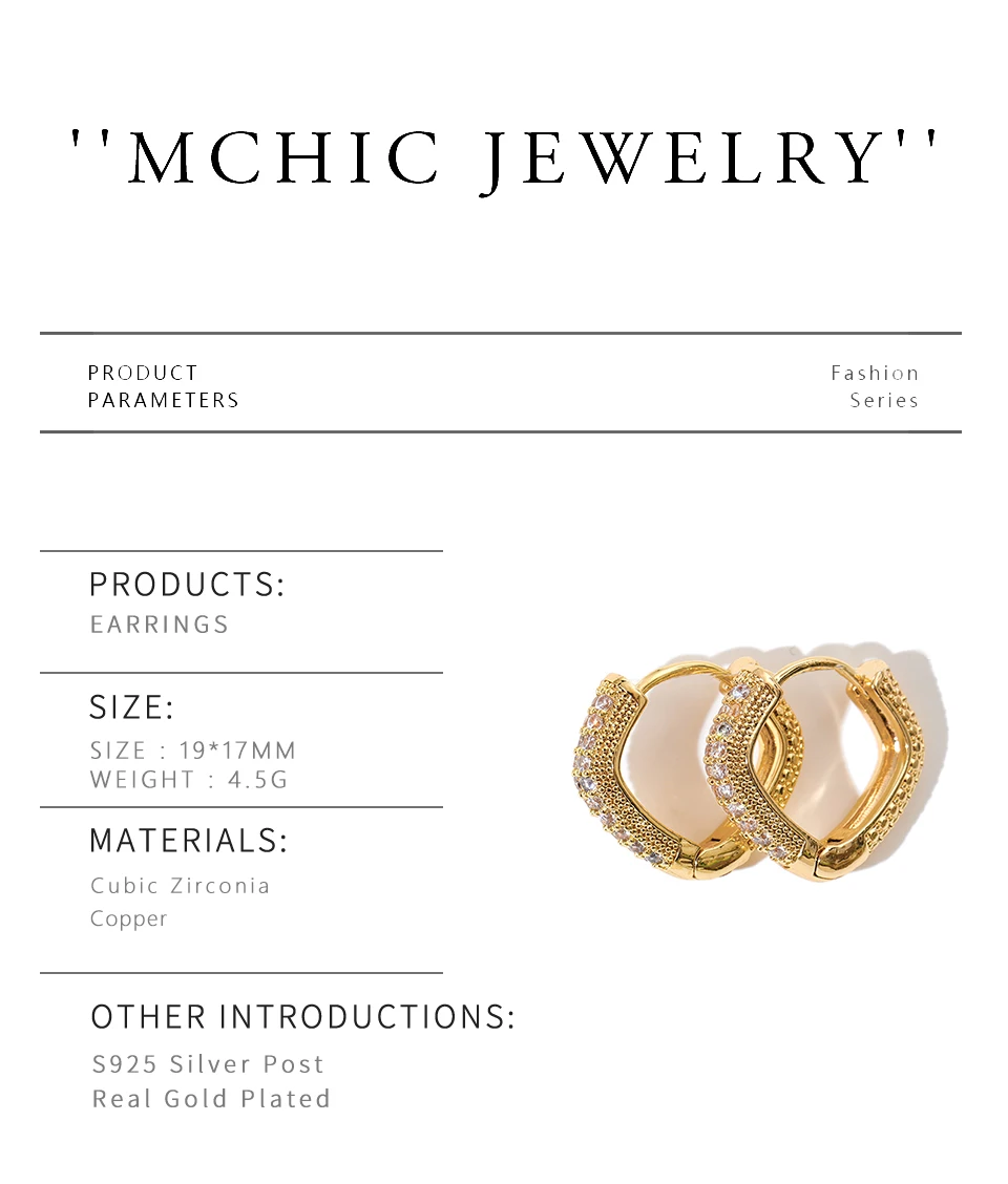 Mchic تتجه مايكرو مطعمة زركونيا ساحة هوب أقراط للنساء الذهب اللون شيك رائعة المجوهرات اليومية بالجملة #6