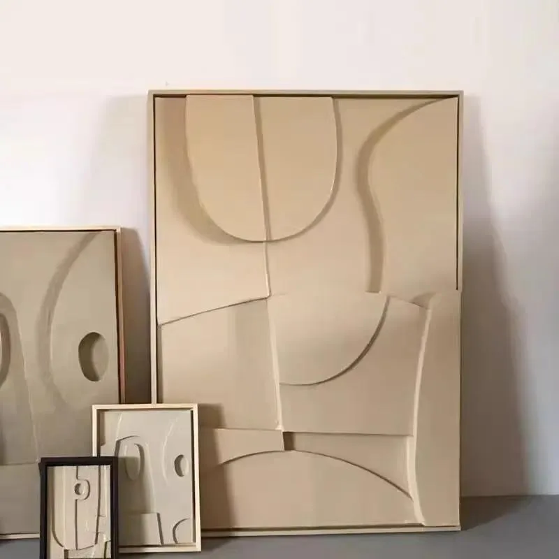 Modern Luxury 3D Wall Art Handmade Sandstone Relief Painting Wood Carving Home Hotel Decoration