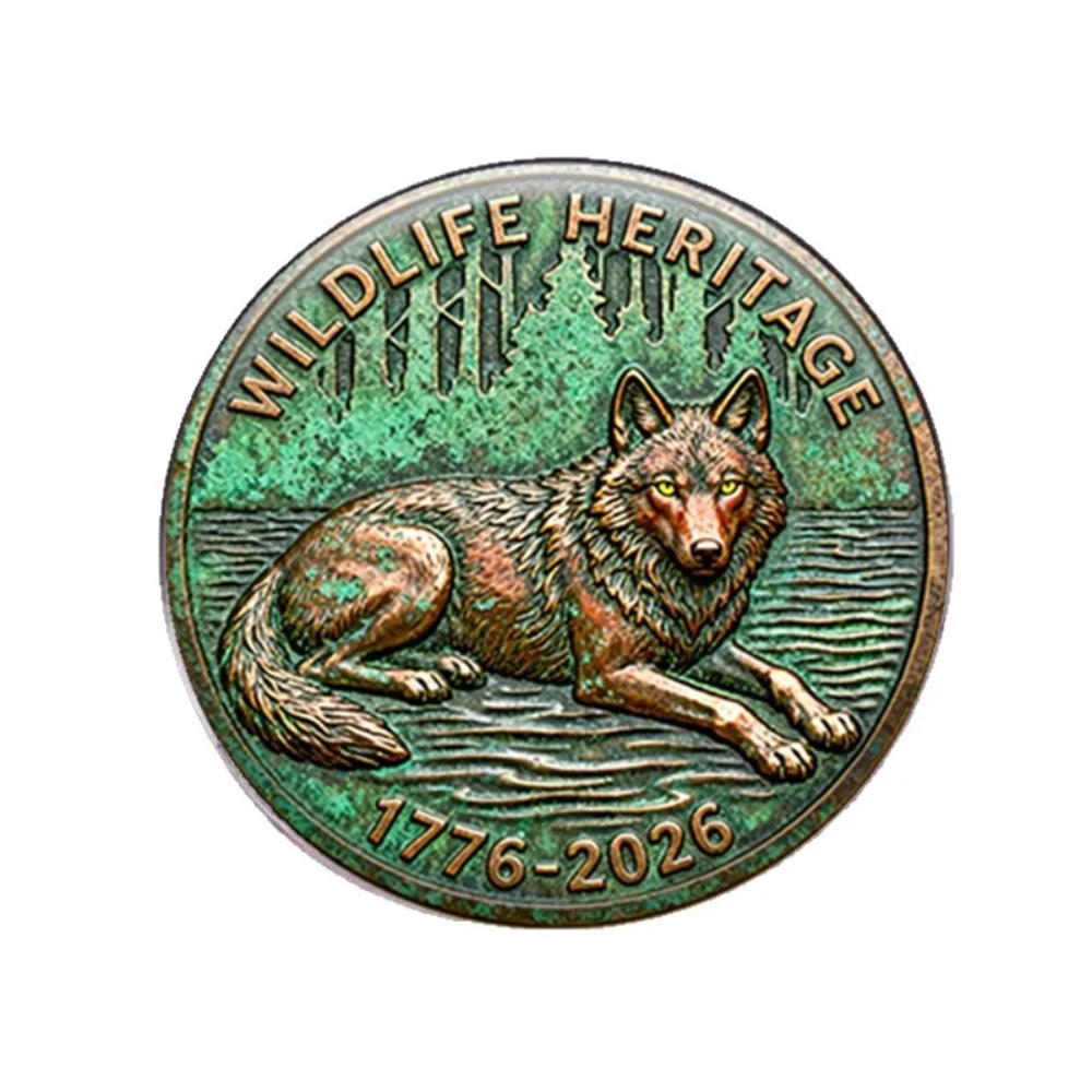 Vintage Copper Green Vintage Wolf Pattern Pins Wildlife Themed Stainless Steel Flat Badge Wild Wolf Glass Texture Pin Accessory