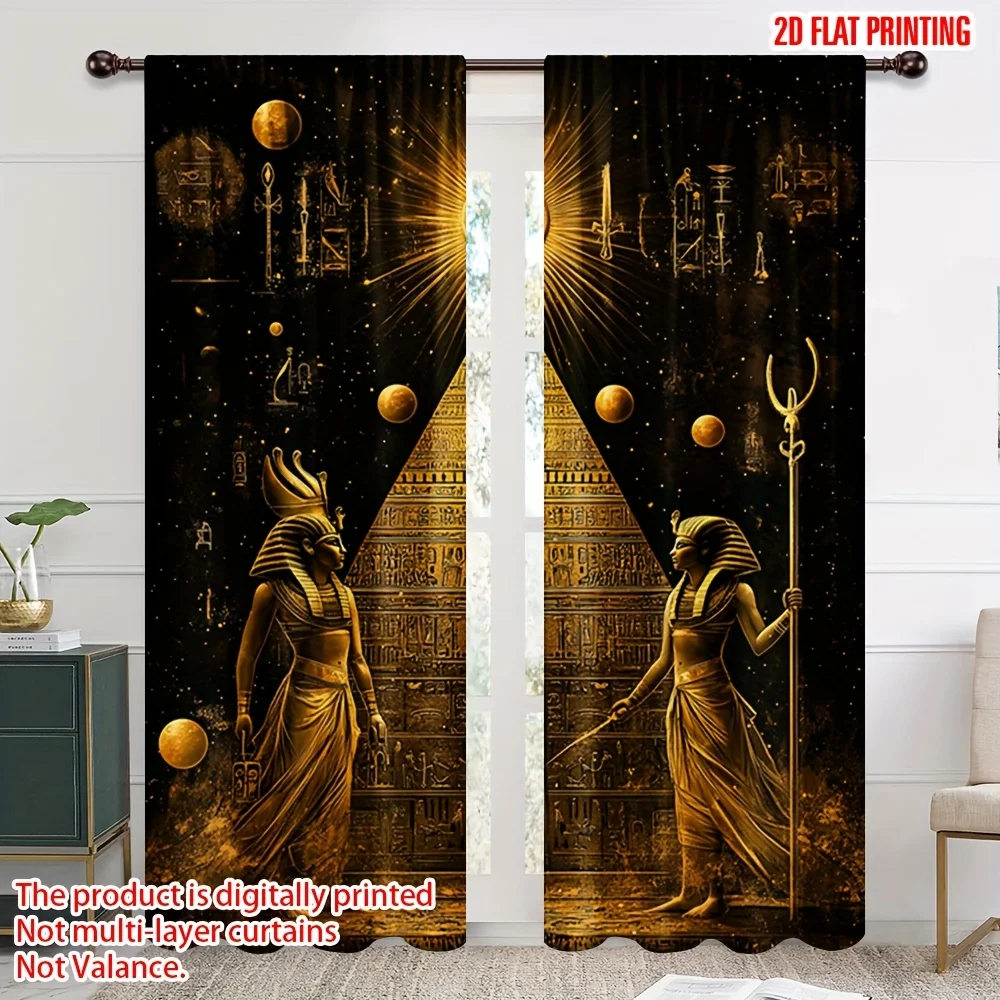 Golden Egyptian Pharaoh Curtains Hieroglyphics Art Print Window Drapes Ancient Egypt Theme Home Decor Living Room Bedroom