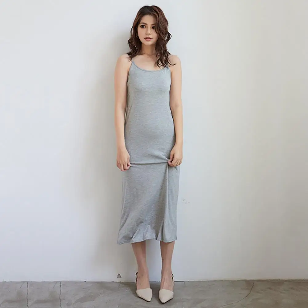 Material Dress Solid Color Suspender Dress for Women Round Neck Loose Fit Midi Dress for Wear Bedroom Stretchy Backless Long