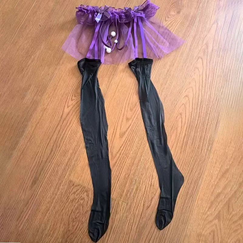 

Сексуальные женские кружевные юбки-пачки, колготки, масляные блестящие чулки, домашние колготки для йоги, колготки для горничной с жемчужной цепочкой, промежность