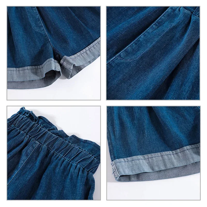 Girl Flared Jeans Ripped Jeans Wide Leg Casual Trousers Capris Pants Oversize Teenage Denim Shorts Clothes for 1 to 10T Childr }