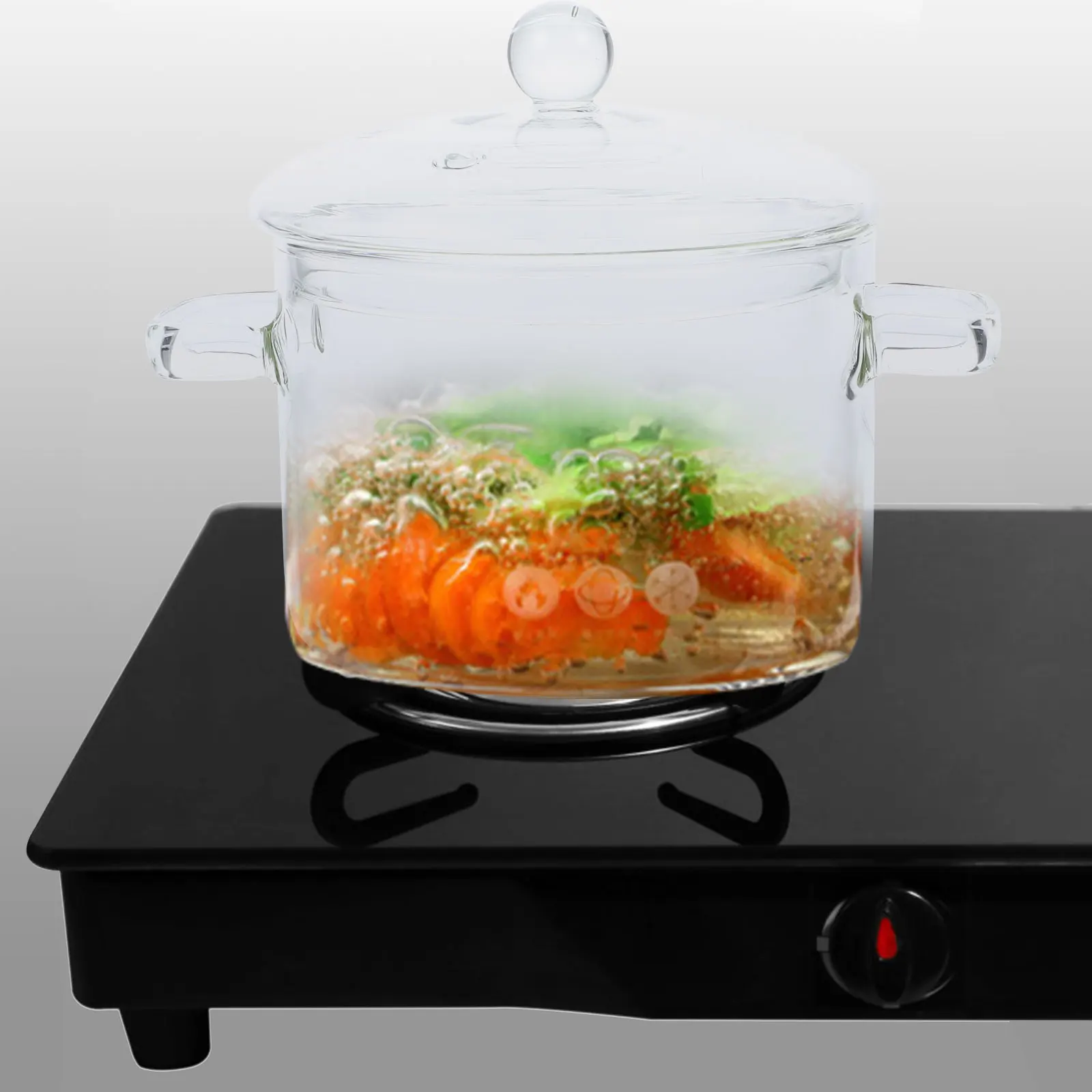 

Glass Stovetop Pot Heat Resistant Clear Glass Stew Pot Lid Ergonomic Handle for Soup Food Milk Vegetable Cooking