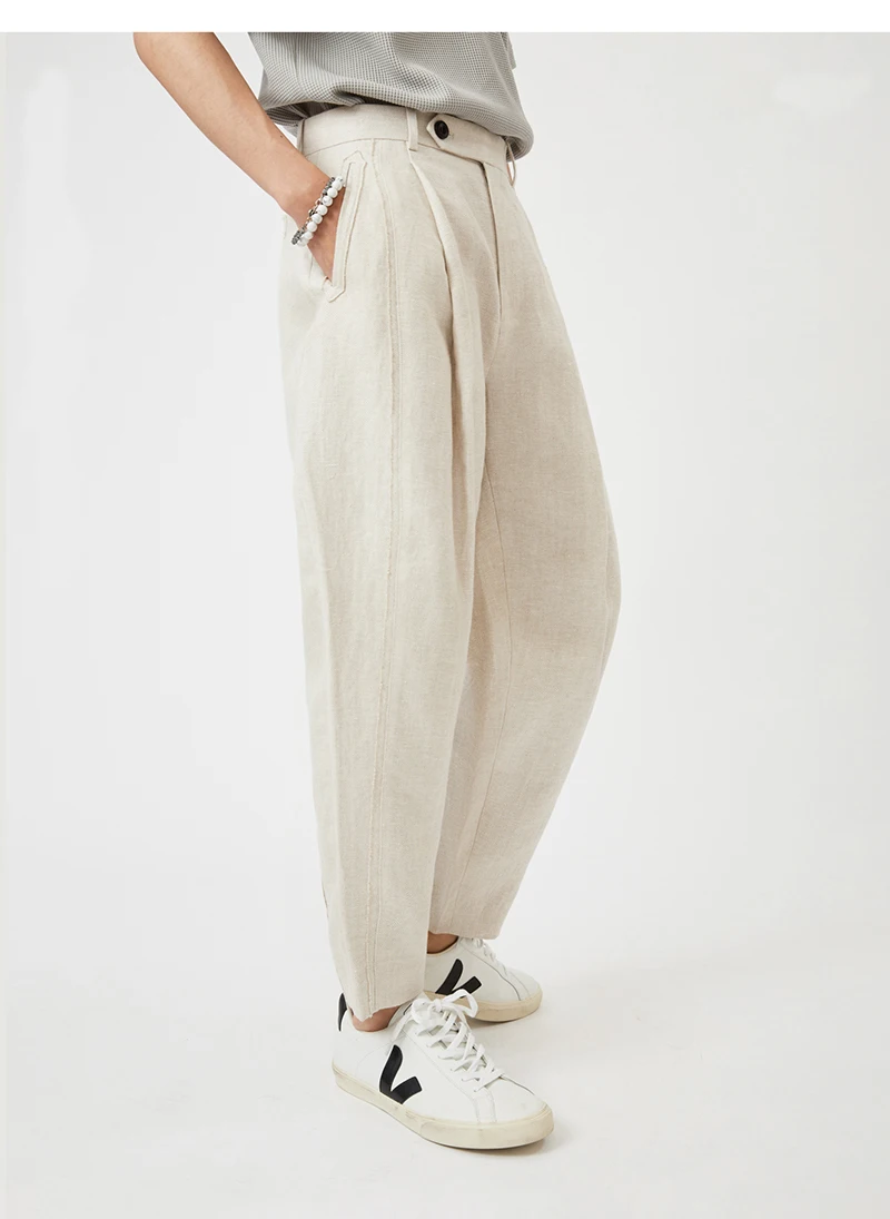 

High-end Natural Pure Linen Men's Pants White Simple Slim-fit Pants Temperament Elegant Men's Business Casual Spring and Summer