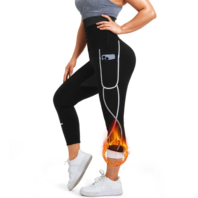Sauna Sweat Pants for Women High Waist Compression Slimming Leggings Sauna Sweat Capris Pants with Pocket view 4